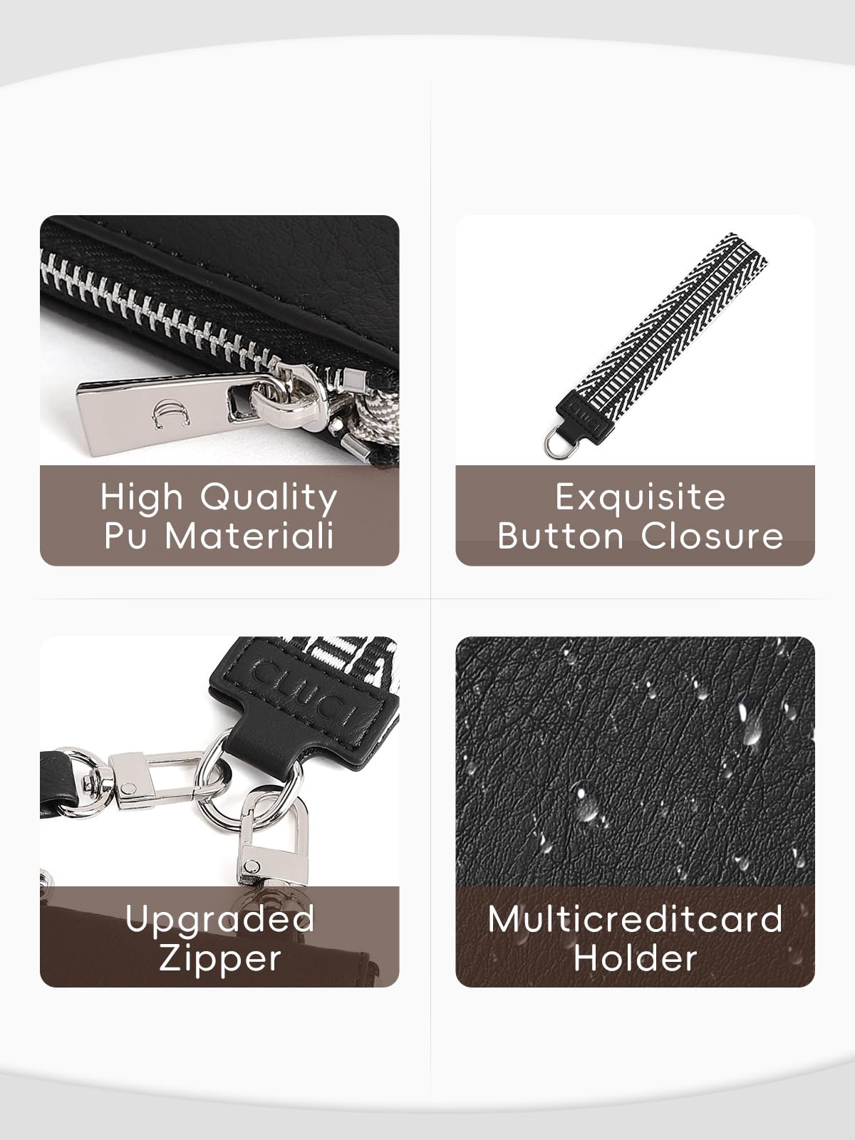 Foto 6 pulgar | Cartera De Pulsera Cluci Con Doble Funda De Piel Desmontable, Color Negro - Venta Internacional.
