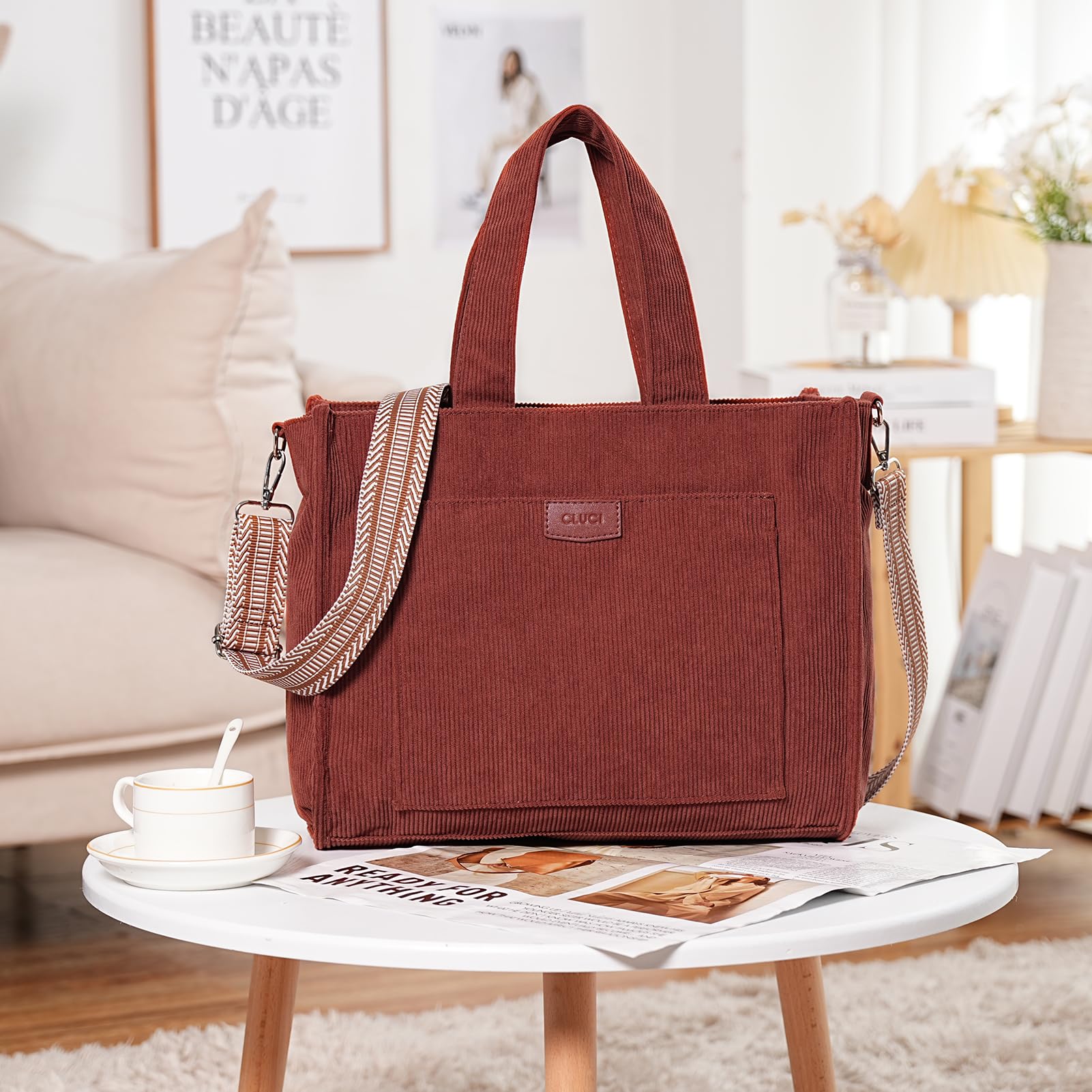 Foto 3 pulgar | Bolso De Hombro Cluci Corduroy A La Moda Para Mujer - Venta Internacional.