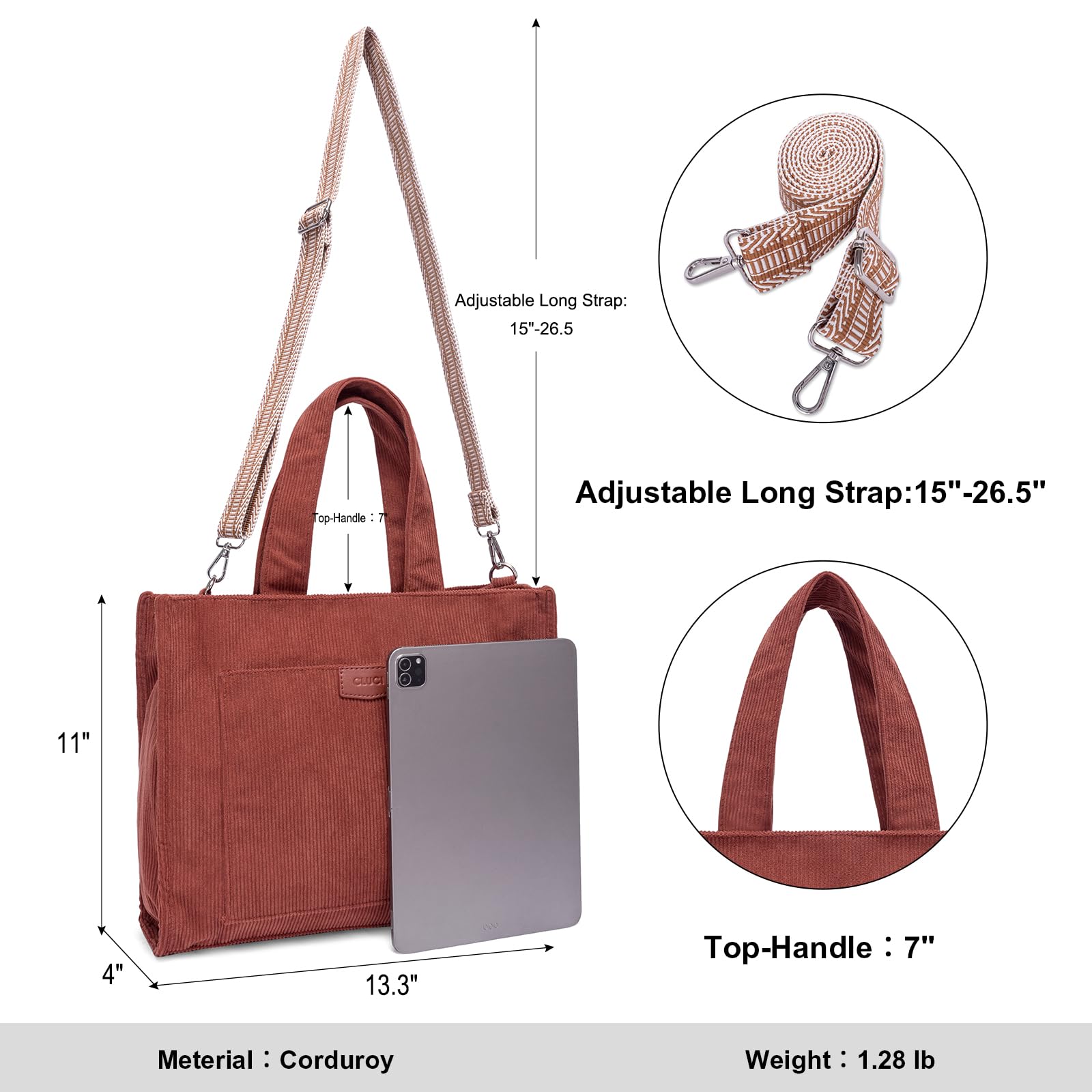 Foto 4 pulgar | Bolso De Hombro Cluci Corduroy A La Moda Para Mujer - Venta Internacional.