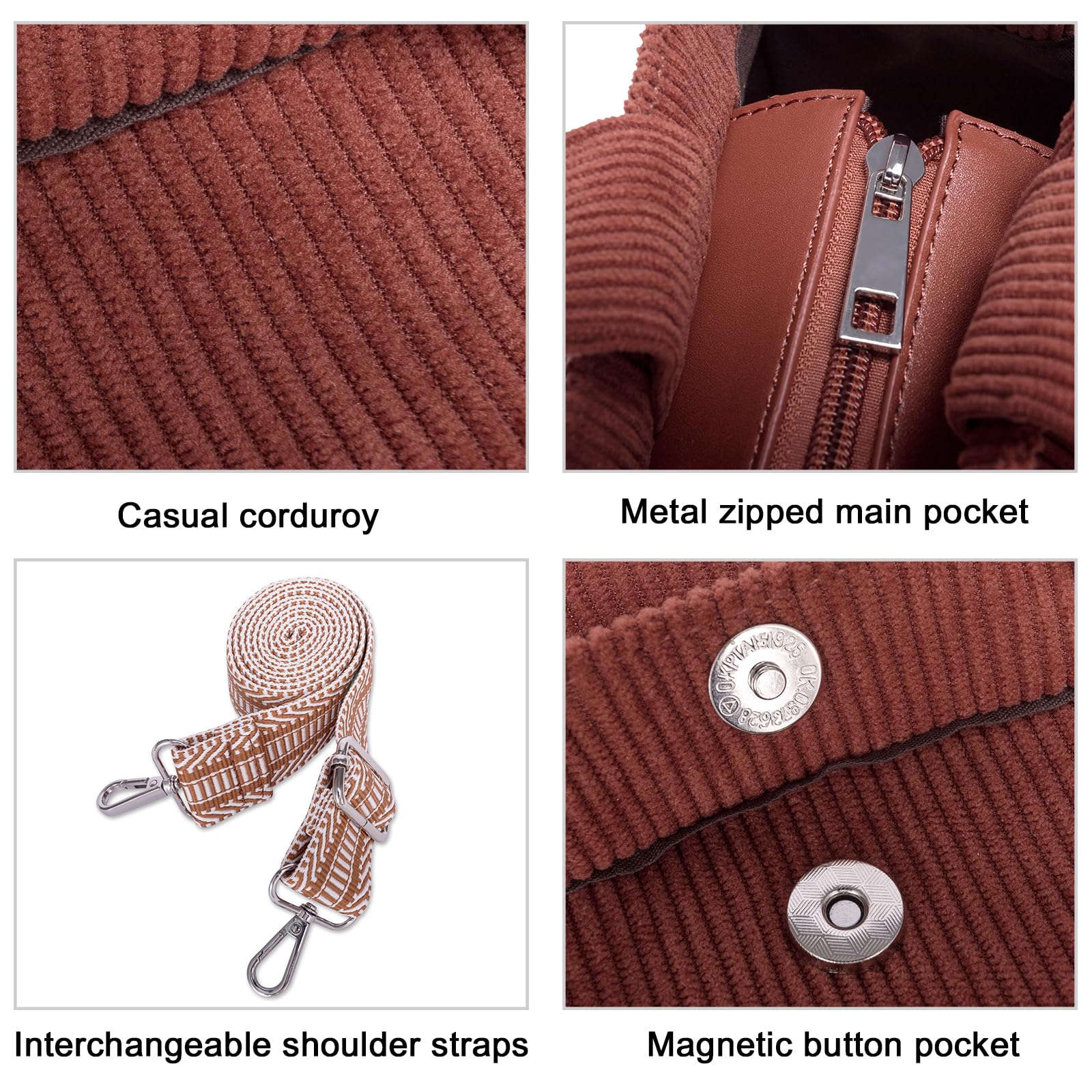 Foto 5 pulgar | Bolso De Hombro Cluci Corduroy A La Moda Para Mujer - Venta Internacional.