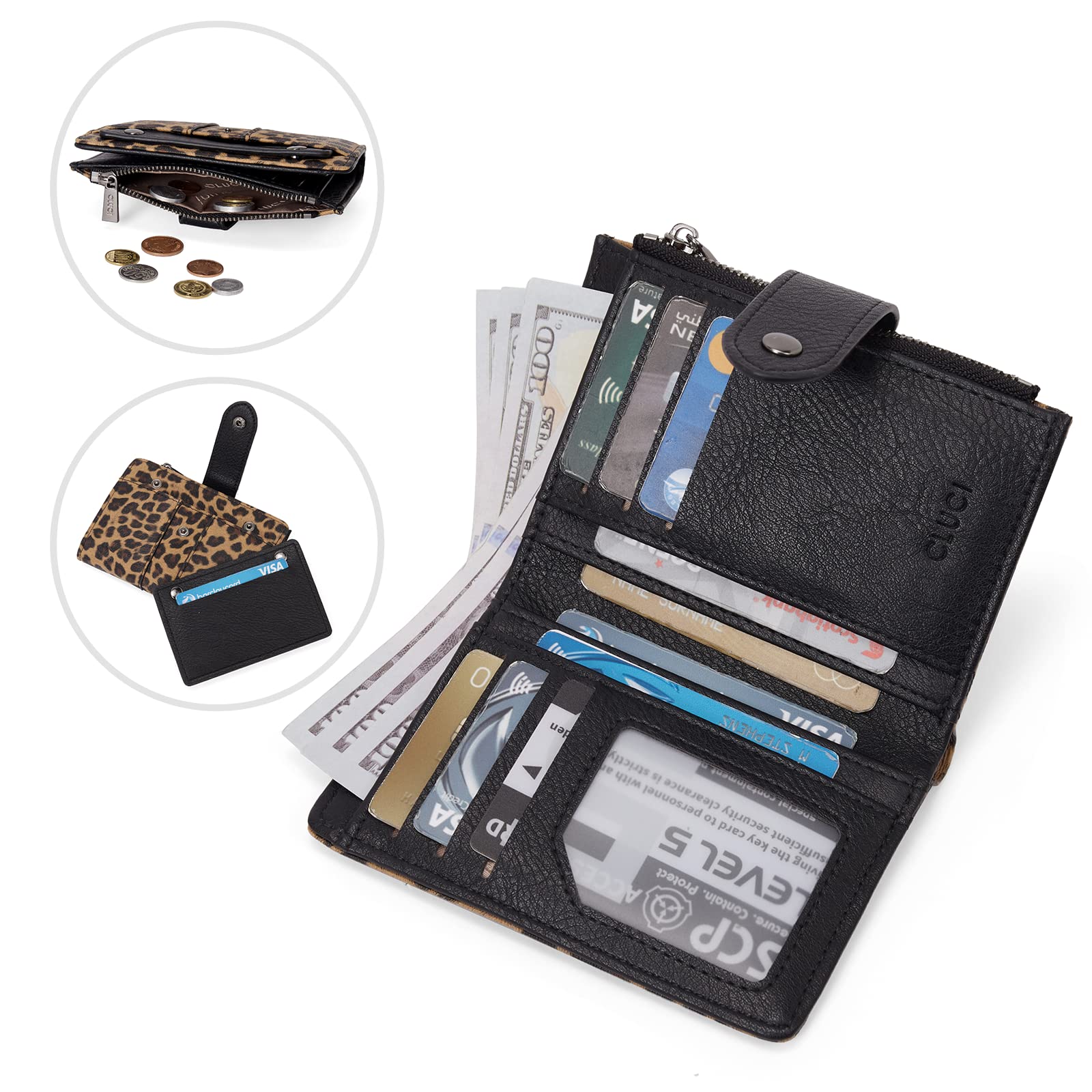 Foto 4 | Billetera Cluci Pequeña De Piel Plegable Con Monedero Para Mujer - Venta Internacional.
