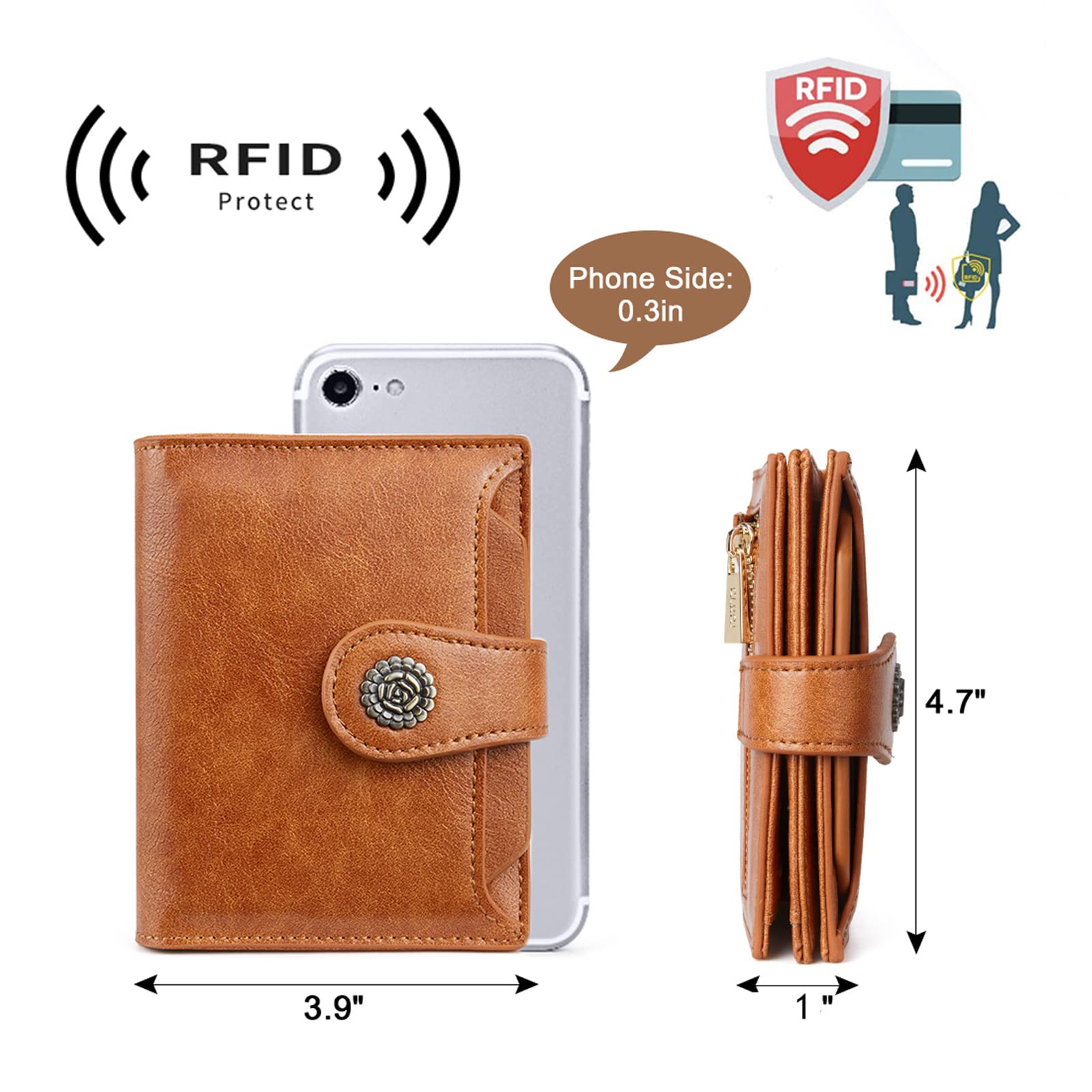 Foto 4 pulgar | Cartera Cluci Pequeña De Piel Con Bloqueo Rfid, Triple Pliegue, Marrón - Venta Internacional.