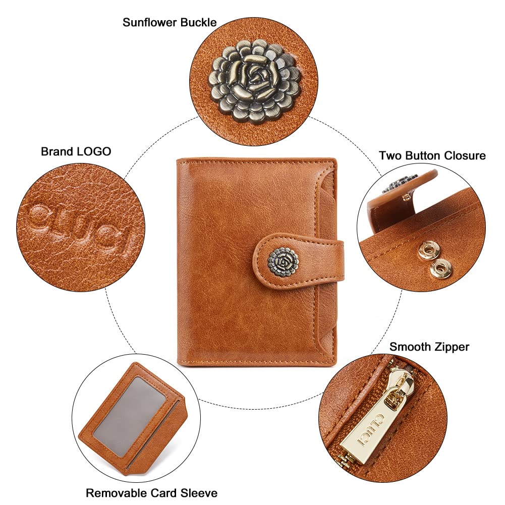 Foto 6 pulgar | Cartera Cluci Pequeña De Piel Con Bloqueo Rfid, Triple Pliegue, Marrón - Venta Internacional.