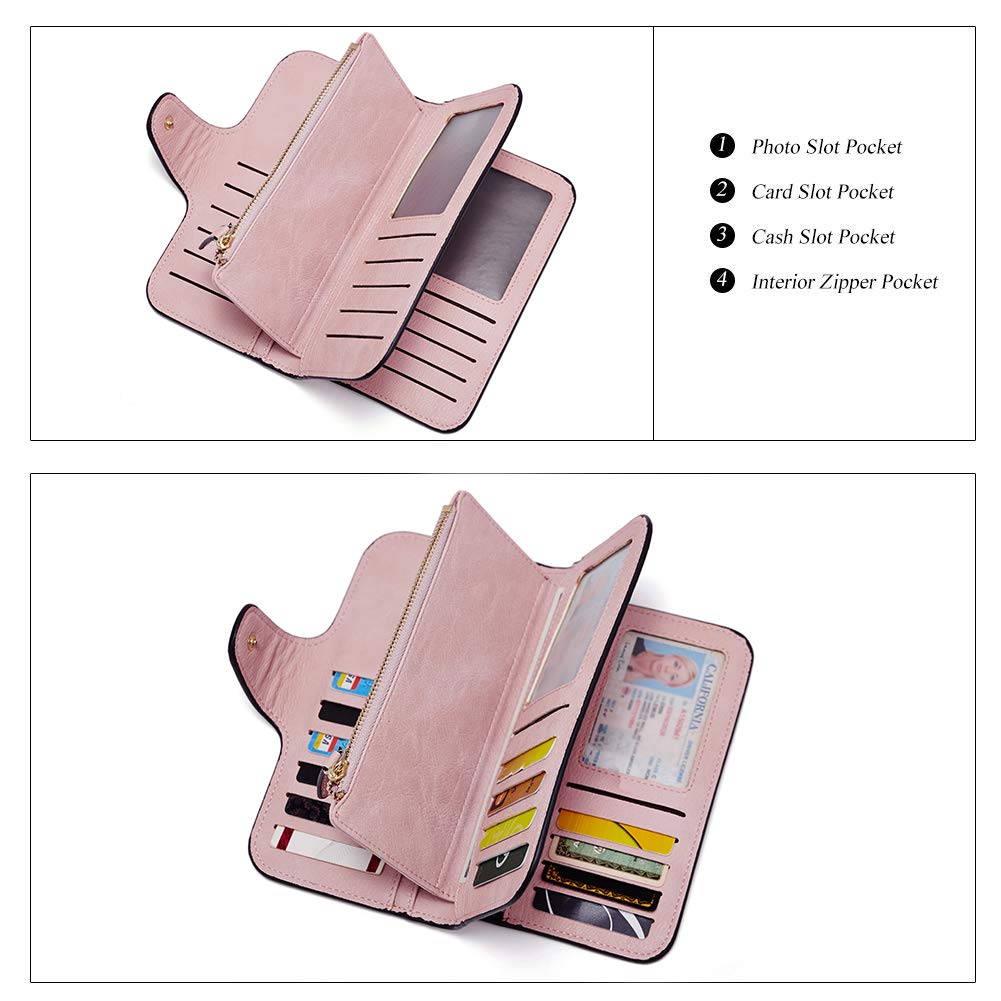 Foto 4 pulgar | Billetera Cluci De Piel Para Mujer Con Bloqueo Rfid, Triple Pliegue, Rosa - Venta Internacional.