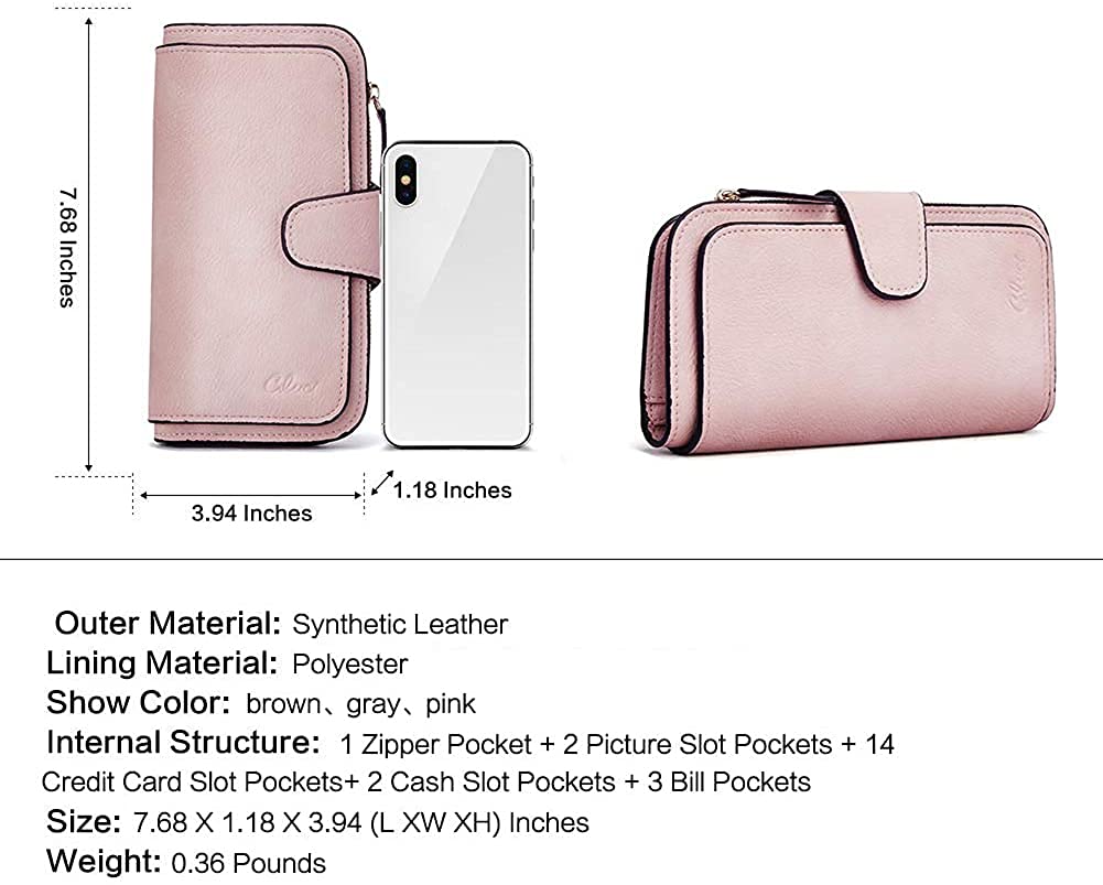Foto 5 pulgar | Billetera Cluci De Piel Para Mujer Con Bloqueo Rfid, Triple Pliegue, Rosa - Venta Internacional.