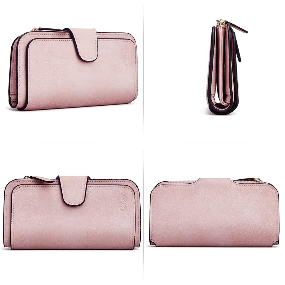 Foto 7 pulgar | Billetera Cluci De Piel Para Mujer Con Bloqueo Rfid, Triple Pliegue, Rosa - Venta Internacional.