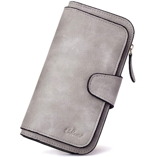 Foto 1 | Billetera Cluci De Piel Para Mujer Con Bloqueo Rfid, Triple Pliegue, Gris - Venta Internacional.