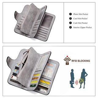 Foto 4 | Billetera Cluci De Piel Para Mujer Con Bloqueo Rfid, Triple Pliegue, Gris - Venta Internacional.