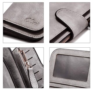 Foto 5 | Billetera Cluci De Piel Para Mujer Con Bloqueo Rfid, Triple Pliegue, Gris - Venta Internacional.