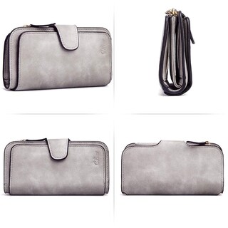 Foto 6 | Billetera Cluci De Piel Para Mujer Con Bloqueo Rfid, Triple Pliegue, Gris - Venta Internacional.