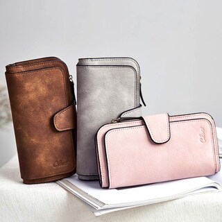 Foto 7 | Billetera Cluci De Piel Para Mujer Con Bloqueo Rfid, Triple Pliegue, Gris - Venta Internacional.