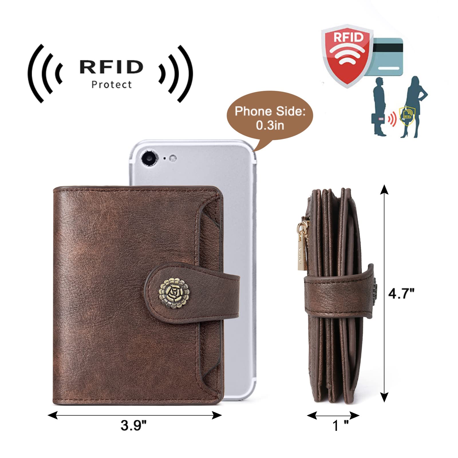 Foto 5 pulgar | Cartera Cluci Pequeña Con Bloqueo Rfid De Piel Con Triple Pliegue, Color Café - Venta Internacional.