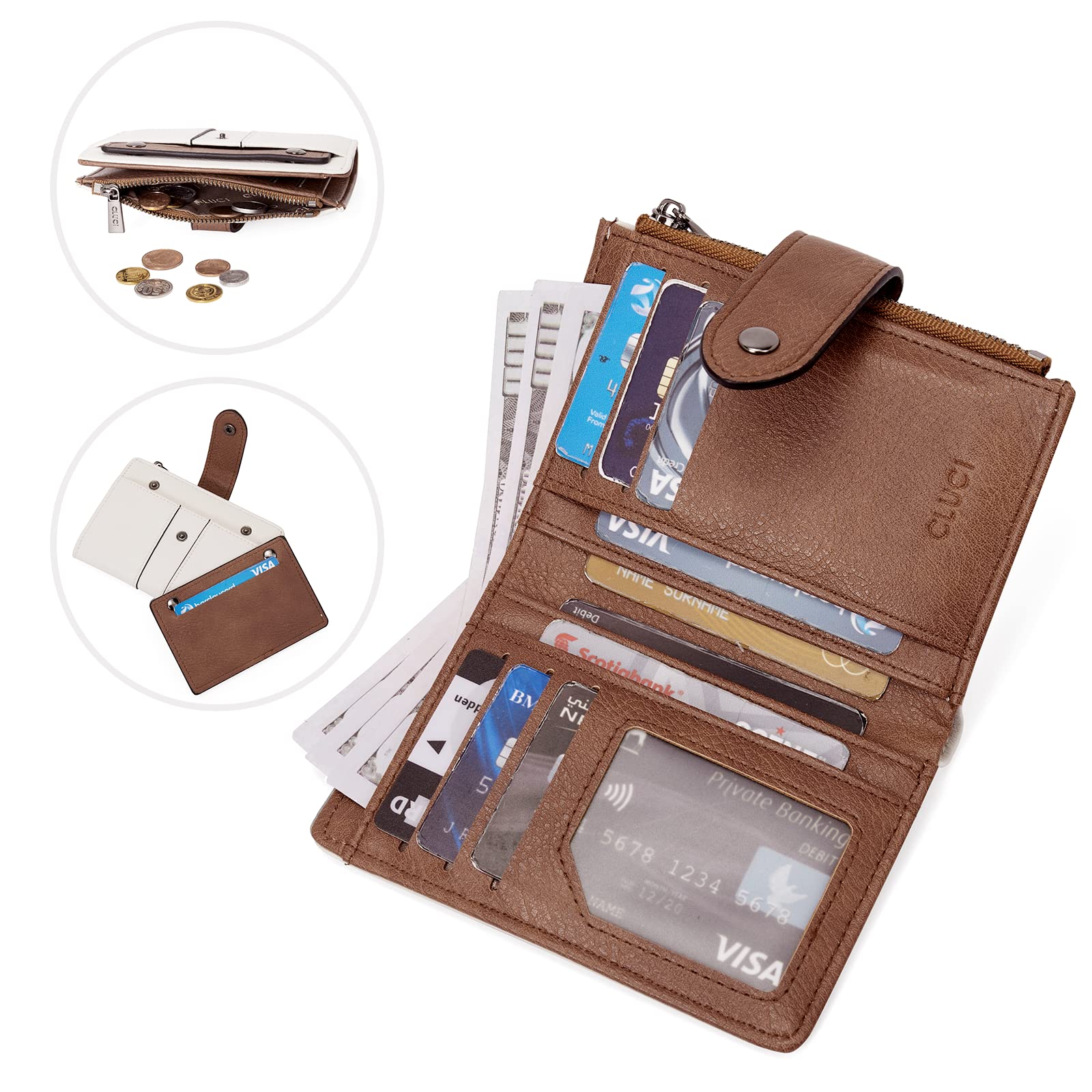 Foto 5 pulgar | Tarjetero Plegable Pequeño De Piel Wallet Cluci Para Mujer - Venta Internacional.