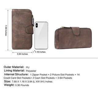 Foto 3 | Billetera Cluci De Piel Para Mujer, Triple Pliegue, Con Bloqueo Rfid, Color Café - Venta Internacional.
