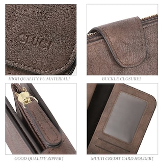 Foto 5 | Billetera Cluci De Piel Para Mujer, Triple Pliegue, Con Bloqueo Rfid, Color Café - Venta Internacional.