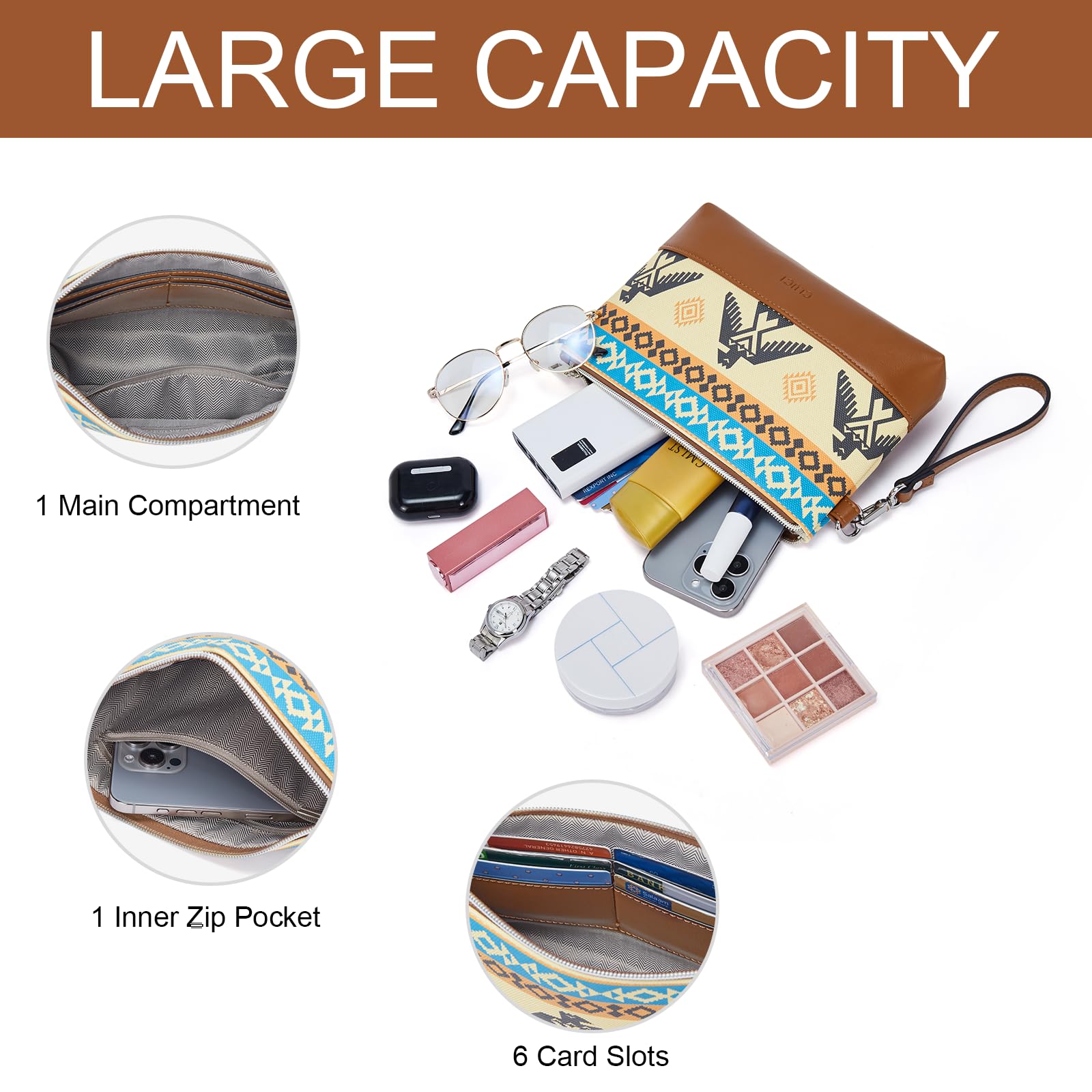 Foto 5 pulgar | Bolso De Mano Wallet Cluci De Piel De Gran Capacidad Para Mujer - Venta Internacional.