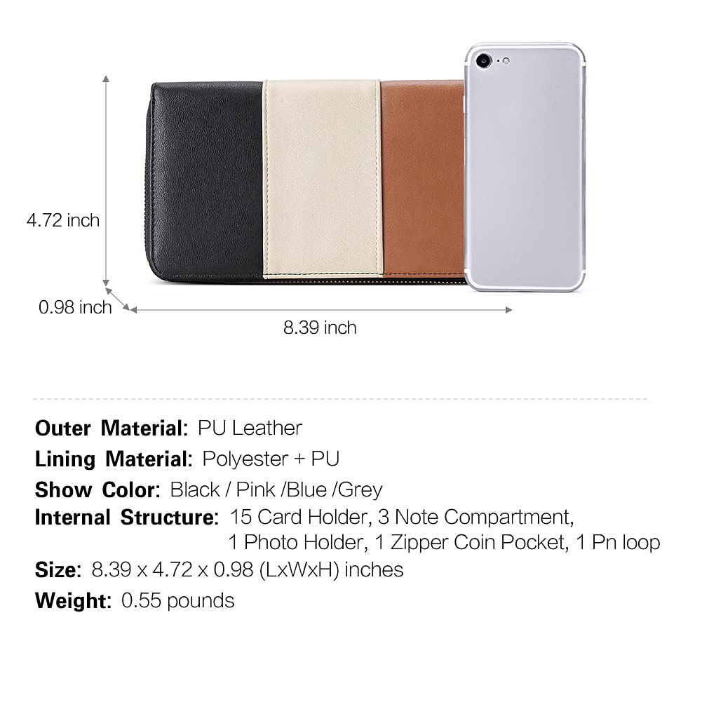 Foto 3 pulgar | Cartera Cluci Para Mujer, Grande, De Piel, Con Bloqueo Rfid, Color Negro - Venta Internacional.