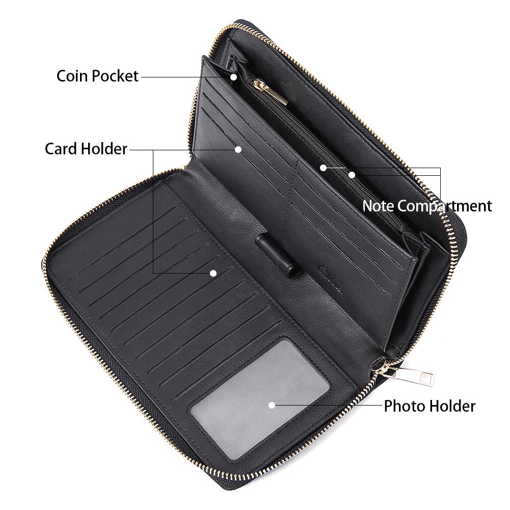 Foto 5 pulgar | Cartera Cluci Para Mujer, Grande, De Piel, Con Bloqueo Rfid, Color Negro - Venta Internacional.