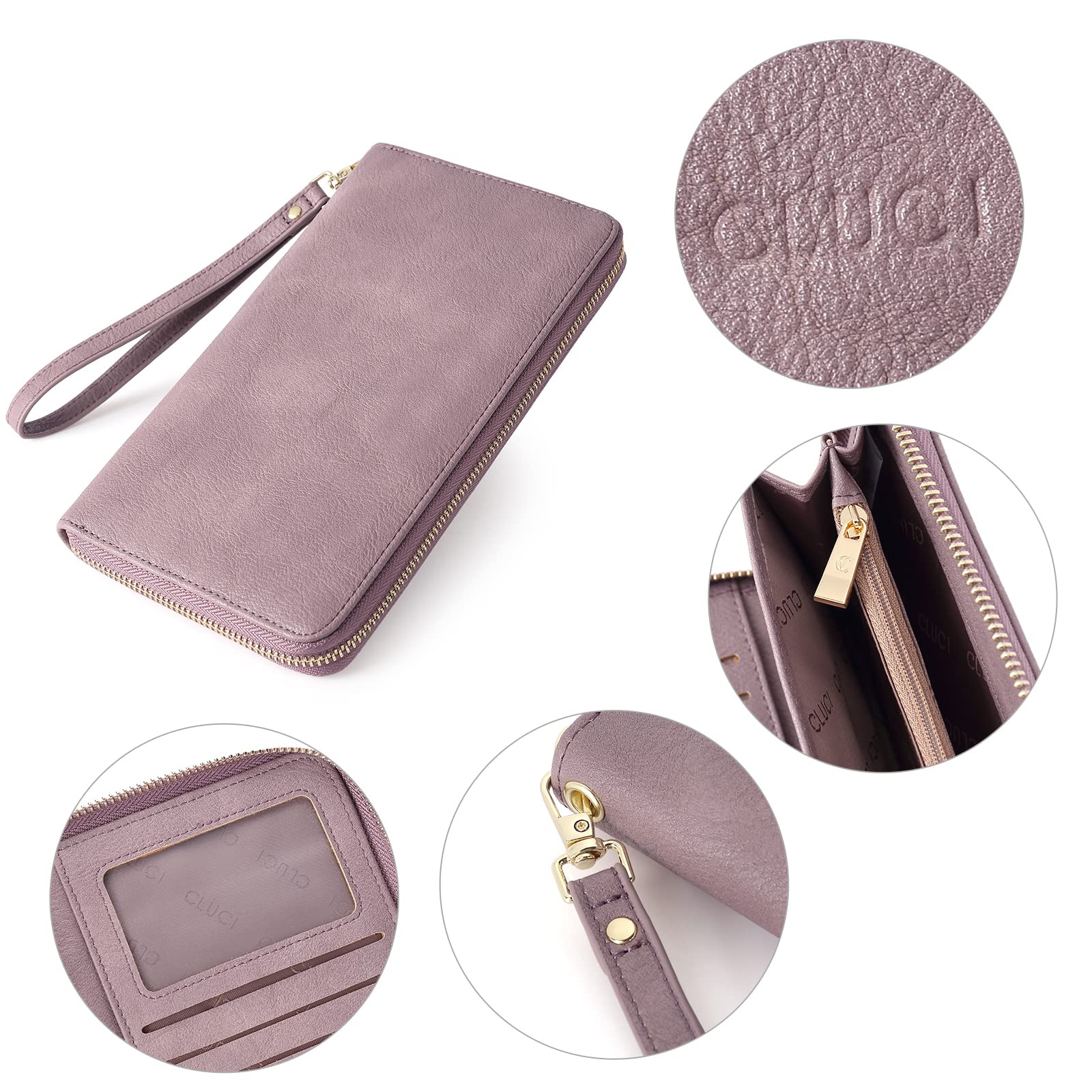 Foto 5 | Cartera Cluci Para Mujer, Grande, De Piel, Con Bloqueo Rfid, Color Morado - Venta Internacional.