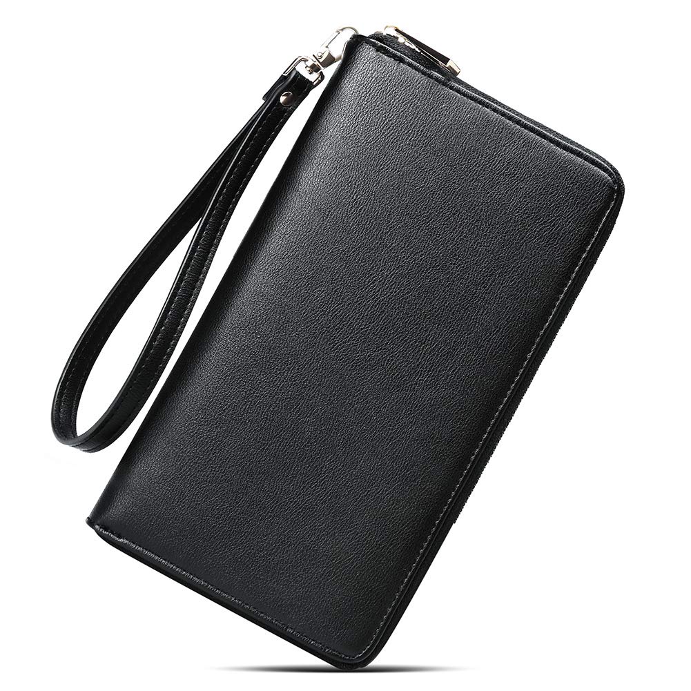 Cartera Cluci Para Mujer, Grande, De Piel, Con Bloqueo Rfid, Color Negro - Venta Internacional. $1,021