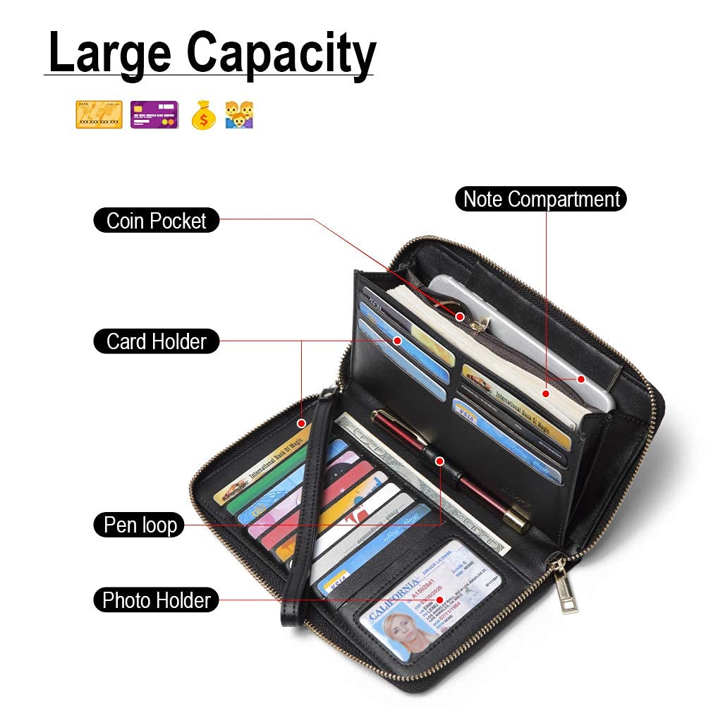 Foto 3 | Cartera Cluci Para Mujer, Grande, De Piel, Con Bloqueo Rfid, Color Negro - Venta Internacional.