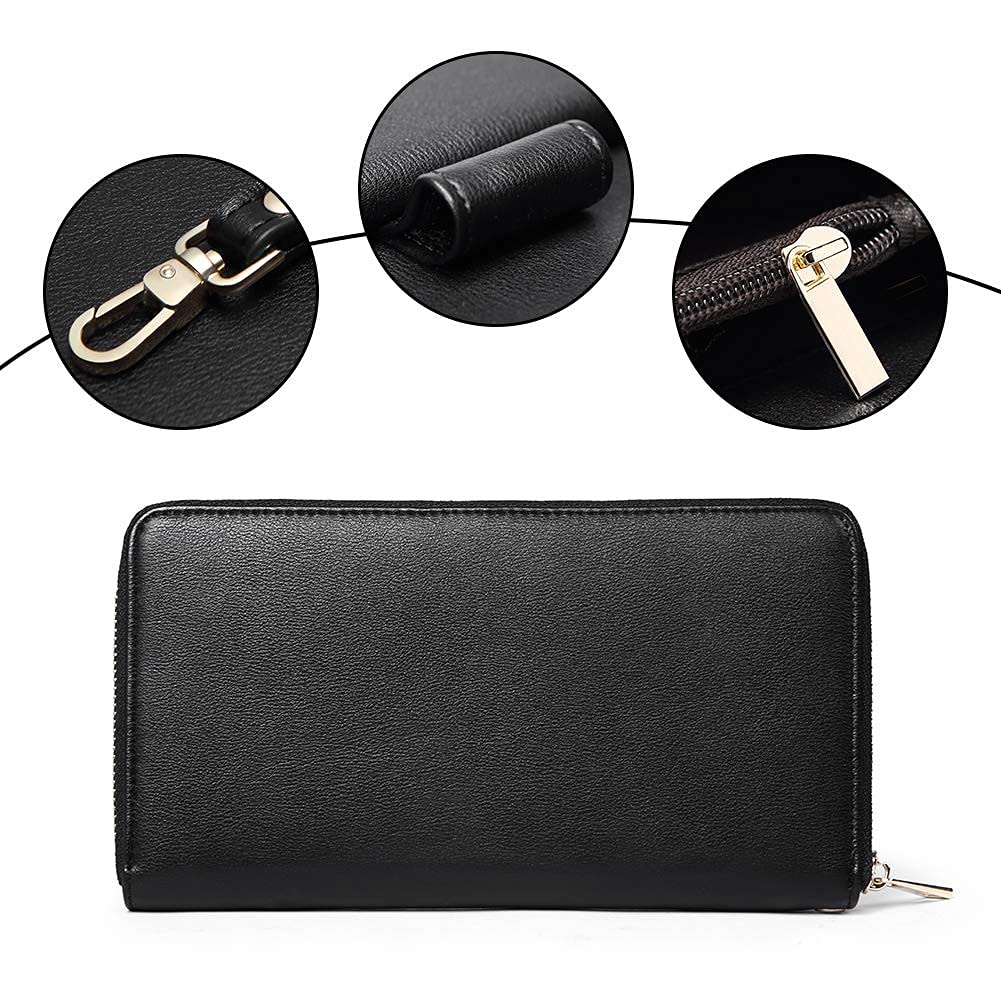 Foto 6 pulgar | Cartera Cluci Para Mujer, Grande, De Piel, Con Bloqueo Rfid, Color Negro - Venta Internacional.