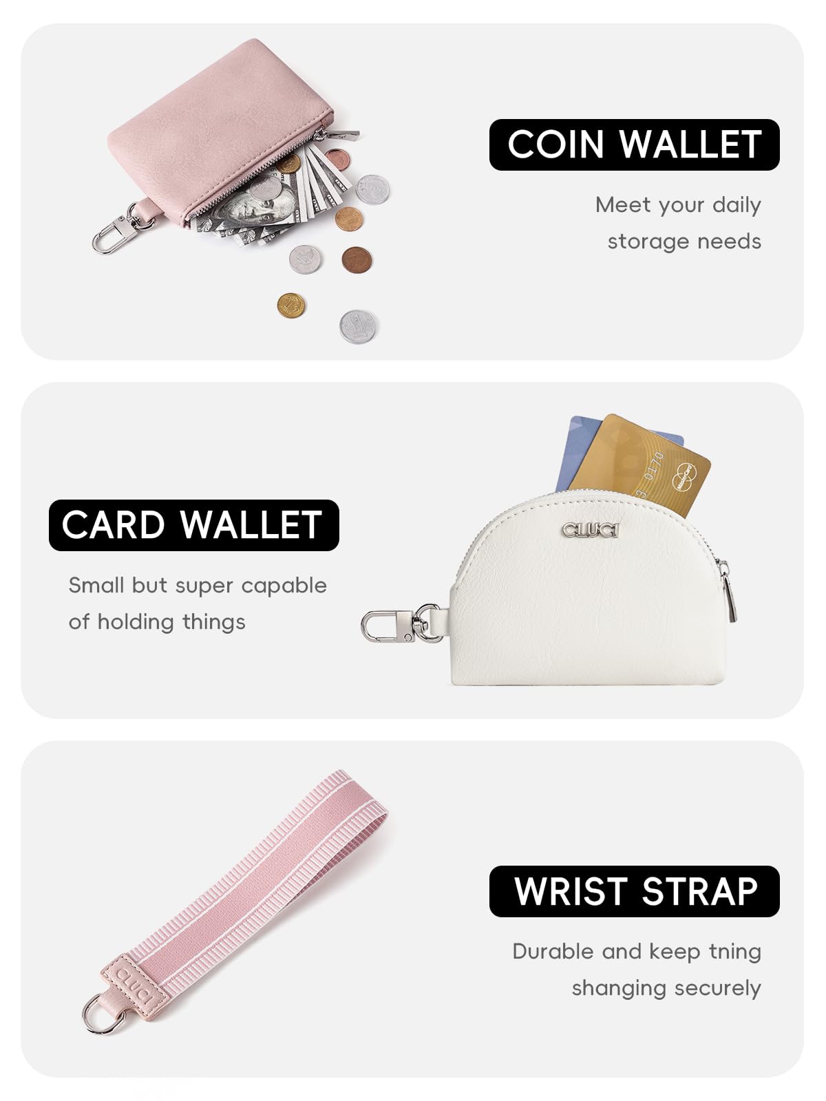 Foto 4 | Cartera De Pulsera Cluci Con Doble Funda De Piel Para Mujer, Color Rosa - Venta Internacional.