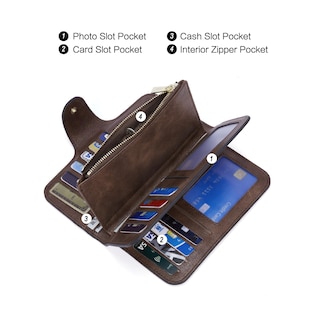 Foto 3 | Billetera Cluci De Piel Para Mujer, Triple Pliegue, Con Bloqueo Rfid, Color Café - Venta Internacional.