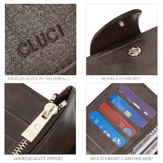 Foto 4 | Billetera Cluci De Piel Para Mujer, Triple Pliegue, Con Bloqueo Rfid, Color Café - Venta Internacional.