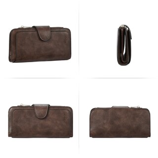 Foto 5 | Billetera Cluci De Piel Para Mujer, Triple Pliegue, Con Bloqueo Rfid, Color Café - Venta Internacional.