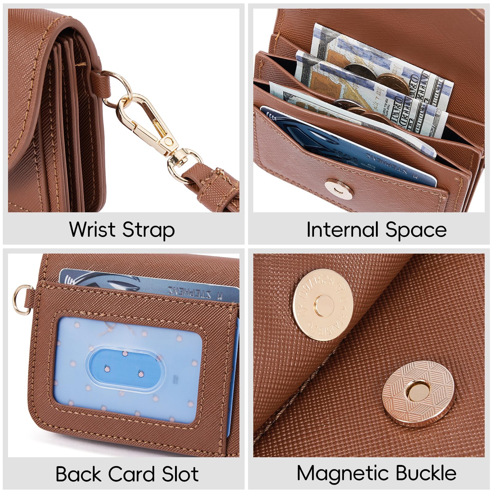 Foto 3 | Cartera Cluci Pequeña De Piel Para Mujer Con Bloqueo Rfid, Color Marrón - Venta Internacional.