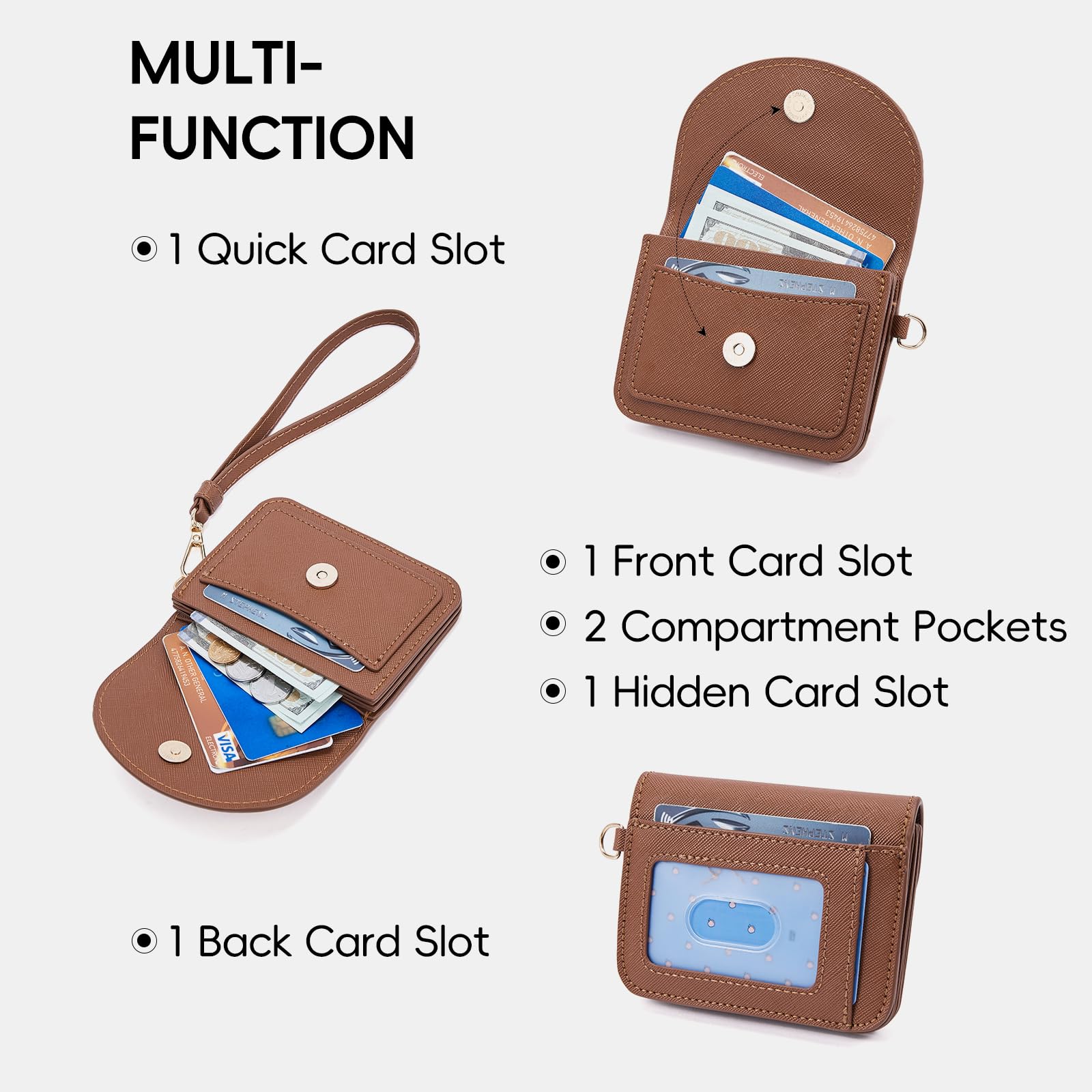 Foto 5 pulgar | Cartera Cluci Pequeña De Piel Para Mujer Con Bloqueo Rfid, Color Marrón - Venta Internacional.