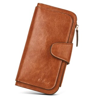 Foto 1 | Billetera Cluci De Piel Para Mujer Con Bloqueo Rfid, Triple Pliegue, Marrón - Venta Internacional.