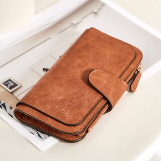 Foto 2 | Billetera Cluci De Piel Para Mujer Con Bloqueo Rfid, Triple Pliegue, Marrón - Venta Internacional.