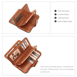 Foto 4 | Billetera Cluci De Piel Para Mujer Con Bloqueo Rfid, Triple Pliegue, Marrón - Venta Internacional.