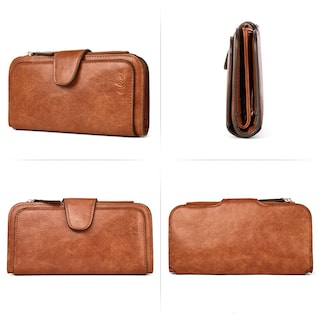 Foto 5 | Billetera Cluci De Piel Para Mujer Con Bloqueo Rfid, Triple Pliegue, Marrón - Venta Internacional.