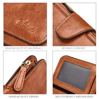 Foto 6 | Billetera Cluci De Piel Para Mujer Con Bloqueo Rfid, Triple Pliegue, Marrón - Venta Internacional.