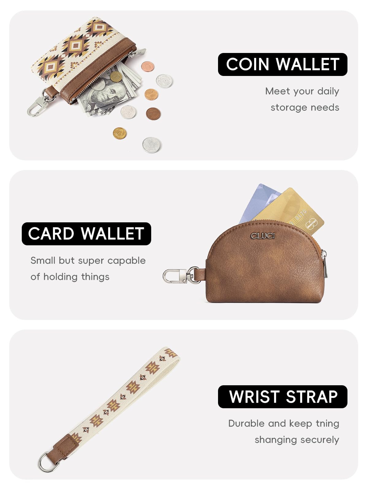 Foto 4 | Cartera De Pulsera Cluci Con Doble Funda Para Mujer Y Llavero - Venta Internacional.