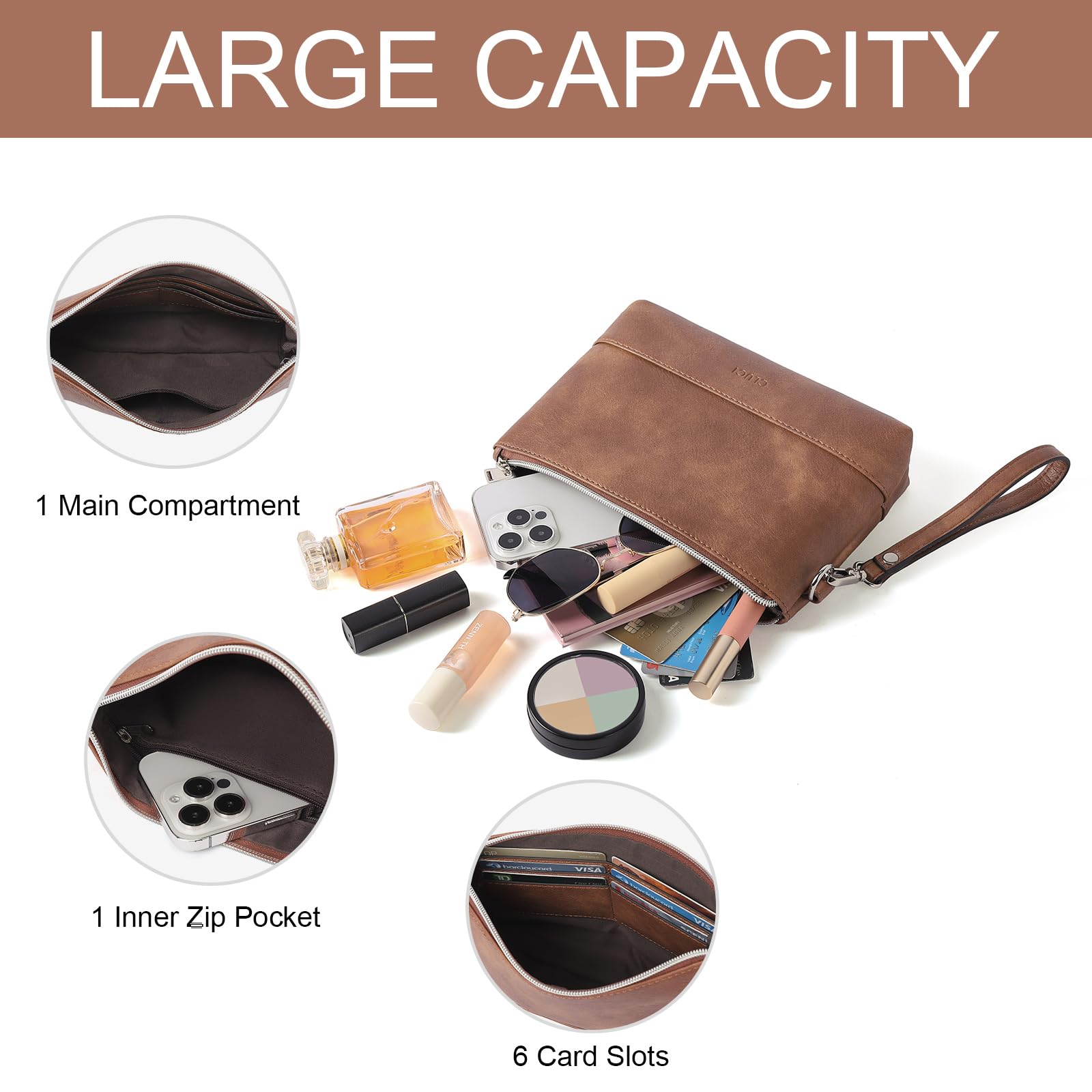 Foto 5 pulgar | Bolso De Mano Wallet Cluci De Piel De Gran Capacidad Para Mujer - Venta Internacional.
