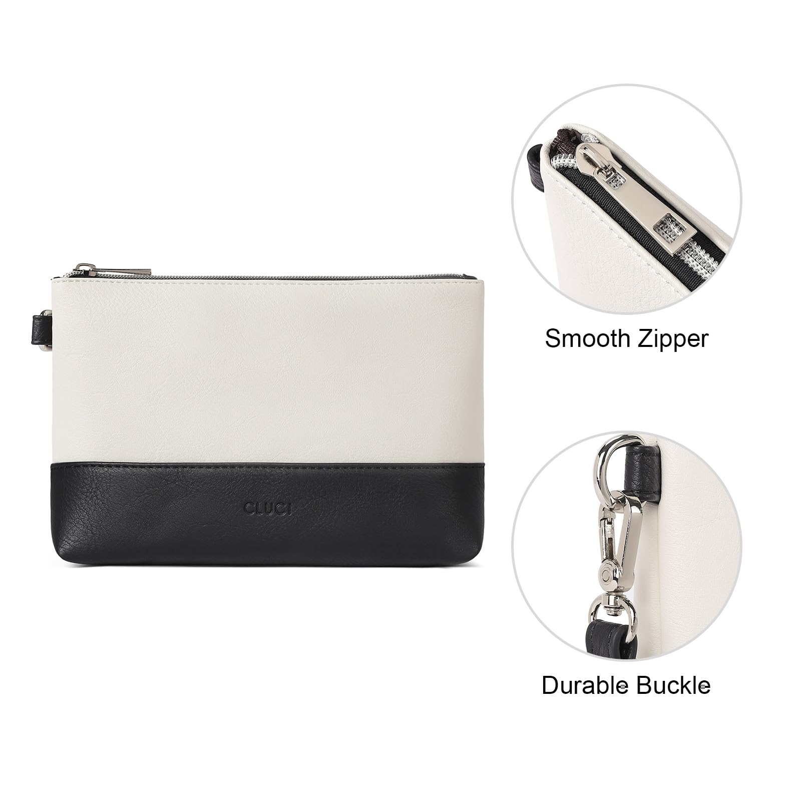 Foto 5 | Pulsera De Piel Wallet Cluci Para Mujer De Gran Capacidad, Color Blanco Roto - Venta Internacional.