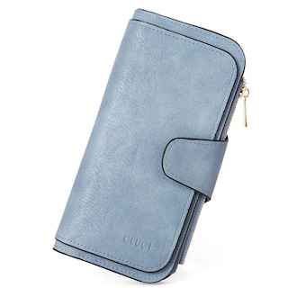 Foto 1 | Billetera Cluci De Piel Para Mujer Con Bloqueo Rfid, Triple Pliegue, Azul - Venta Internacional.
