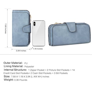 Foto 2 | Billetera Cluci De Piel Para Mujer Con Bloqueo Rfid, Triple Pliegue, Azul - Venta Internacional.