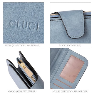 Foto 4 | Billetera Cluci De Piel Para Mujer Con Bloqueo Rfid, Triple Pliegue, Azul - Venta Internacional.