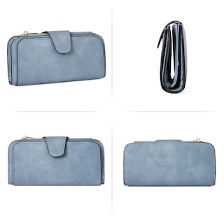 Foto 5 | Billetera Cluci De Piel Para Mujer Con Bloqueo Rfid, Triple Pliegue, Azul - Venta Internacional.