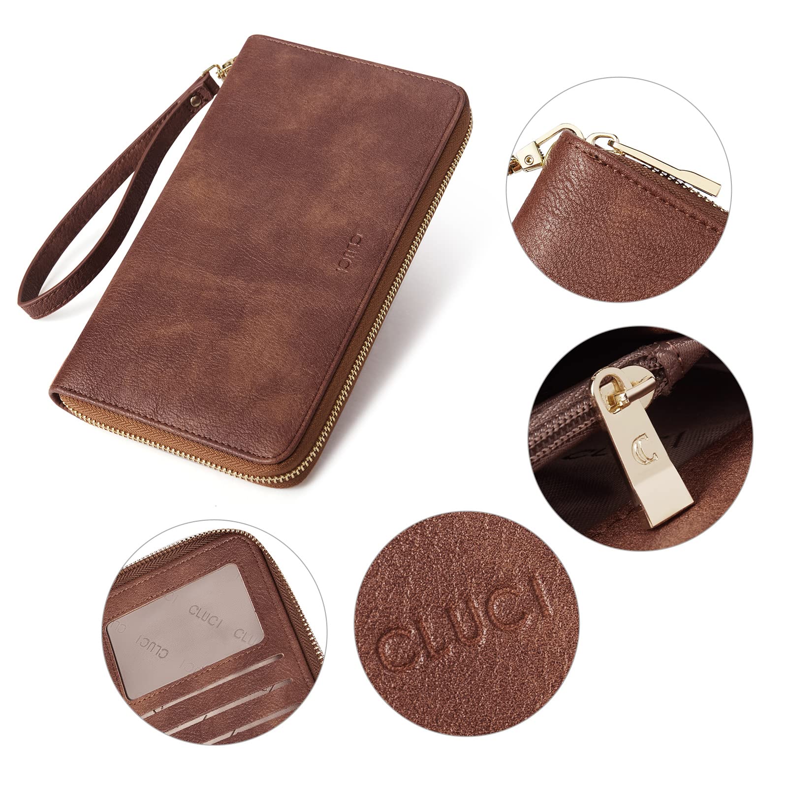 Foto 7 pulgar | Cartera Cluci Para Mujer, Grande, De Piel, Con Bloqueo Rfid, Color Marrón - Venta Internacional.