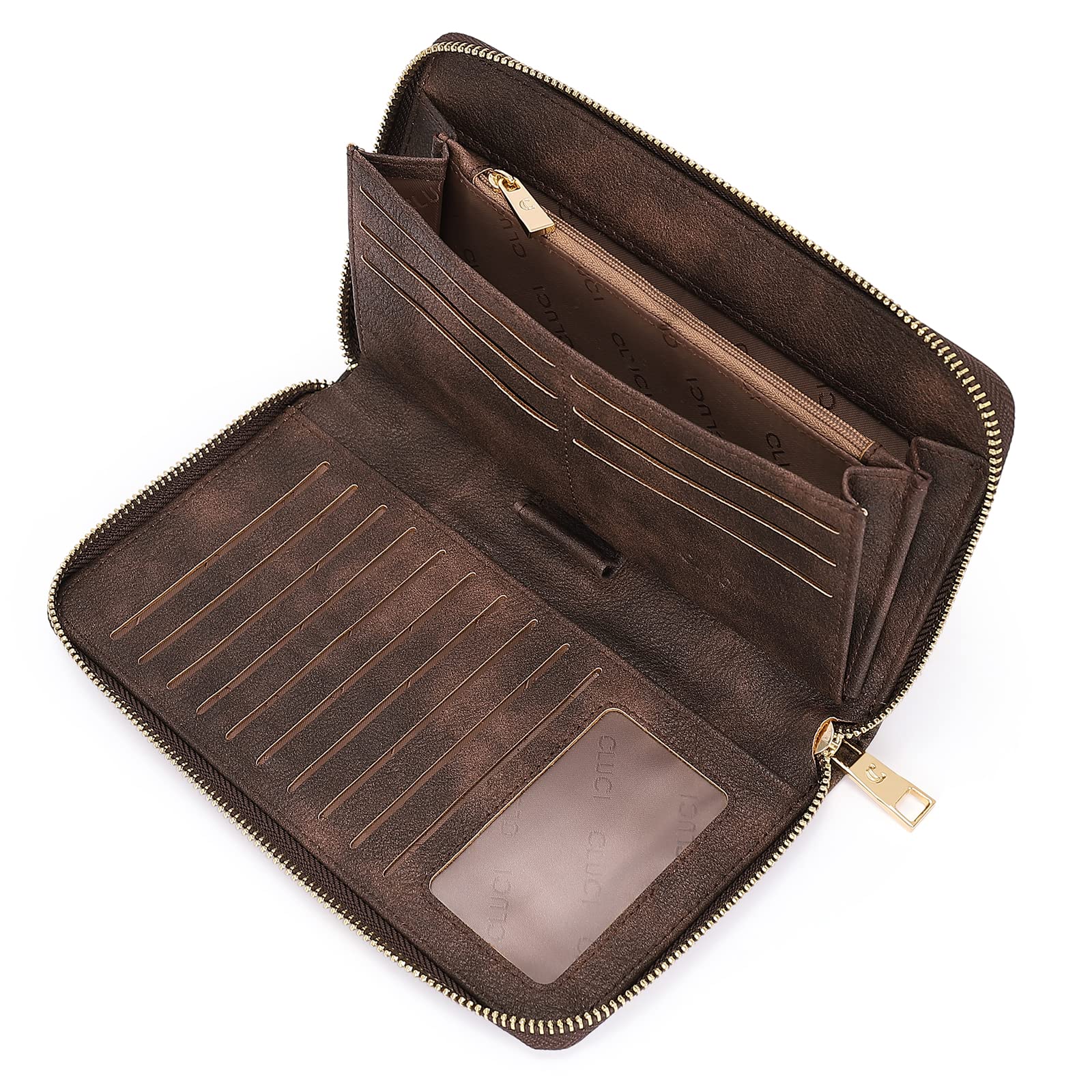 Foto 2 pulgar | Cartera Cluci Para Mujer, Grande, De Piel, Con Bloqueo Rfid, Color Café - Venta Internacional.