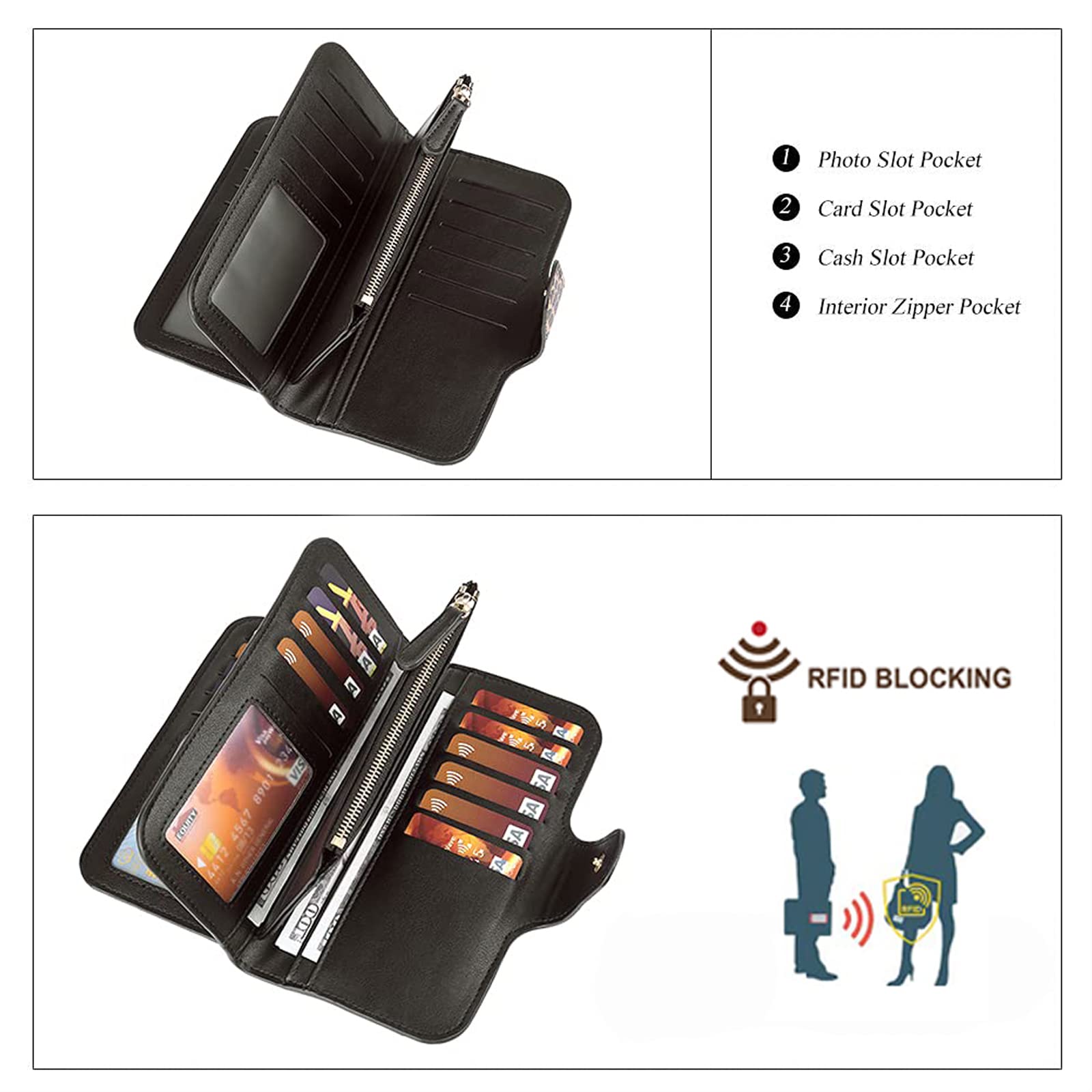 Foto 5 pulgar | Tarjetero Triple Wallet Cluci De Piel Con Bloqueo Rfid Para Mujer - Venta Internacional.