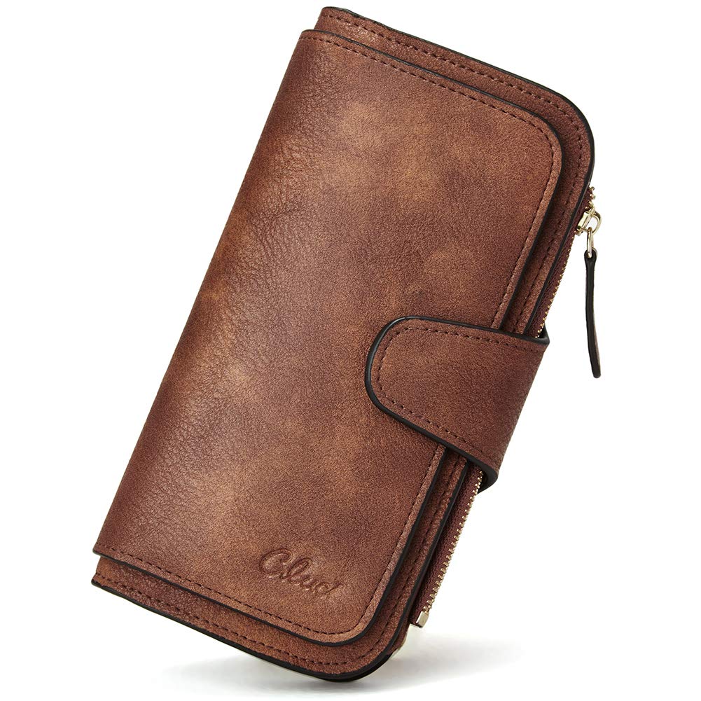 Foto 2 pulgar | Billetera Cluci De Piel Para Mujer Con Bloqueo Rfid, Triple Pliegue, Marrón - Venta Internacional.