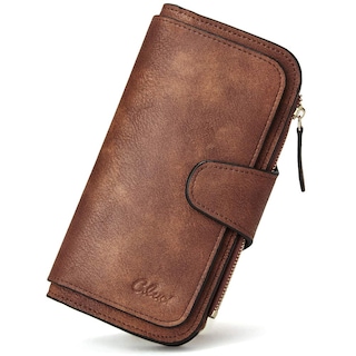 Foto 1 | Billetera Cluci De Piel Para Mujer Con Bloqueo Rfid, Triple Pliegue, Marrón - Venta Internacional.