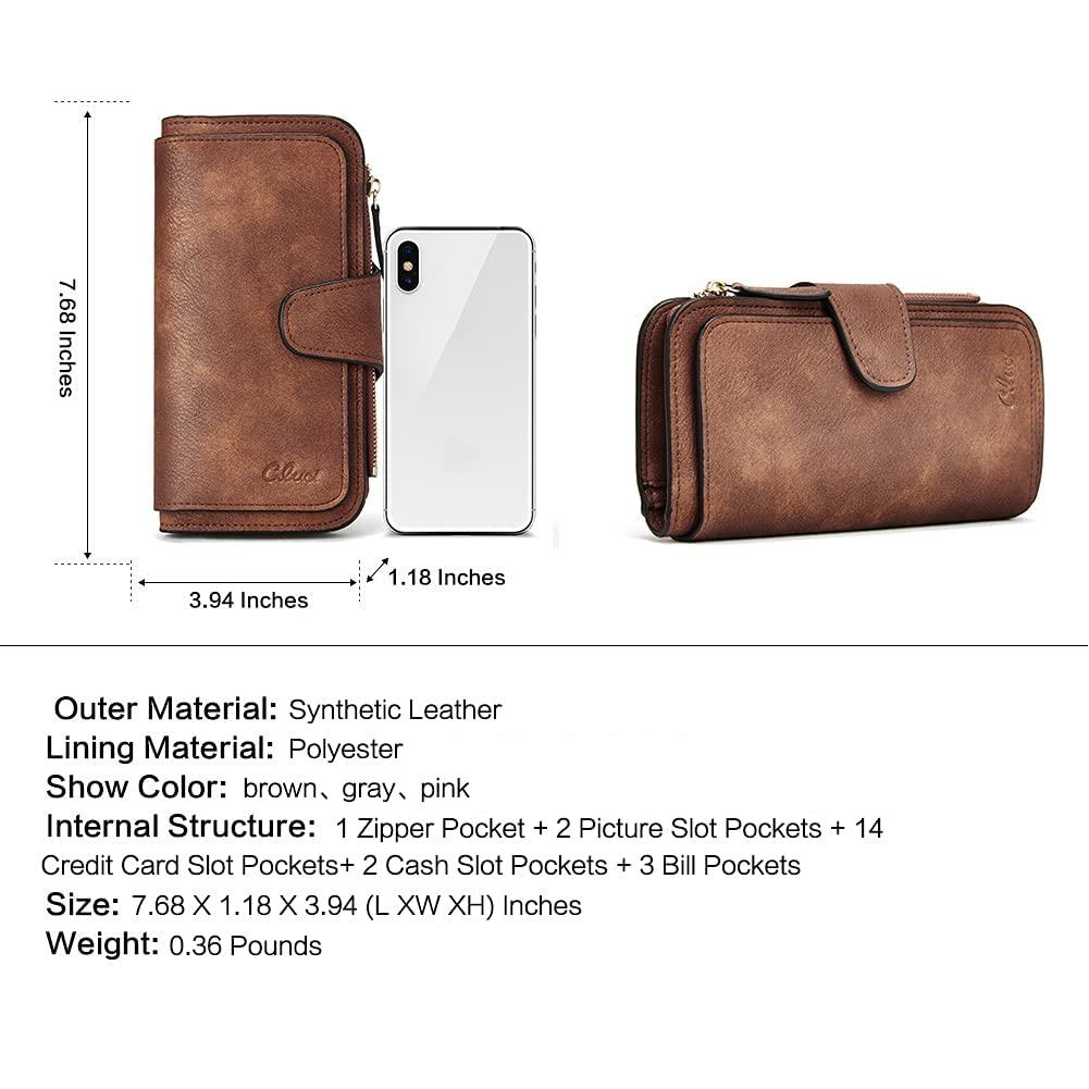Foto 4 pulgar | Billetera Cluci De Piel Para Mujer Con Bloqueo Rfid, Triple Pliegue, Marrón - Venta Internacional.